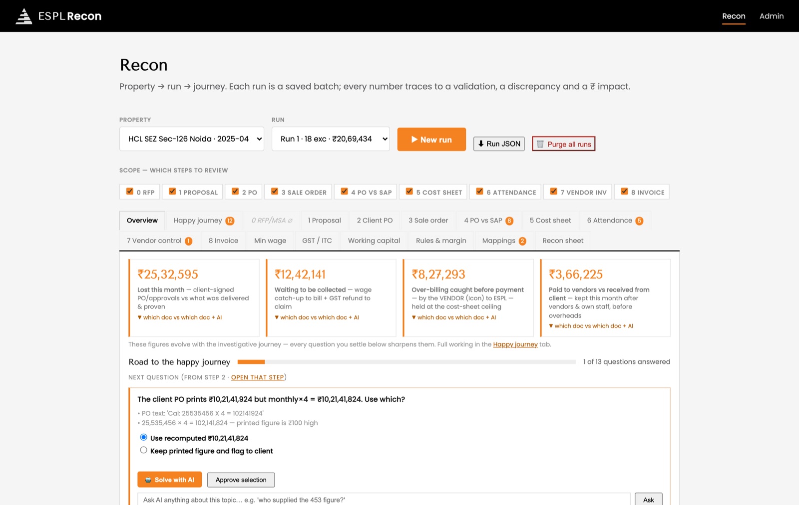 ESPLRecon — reconciliation intelligence dashboard