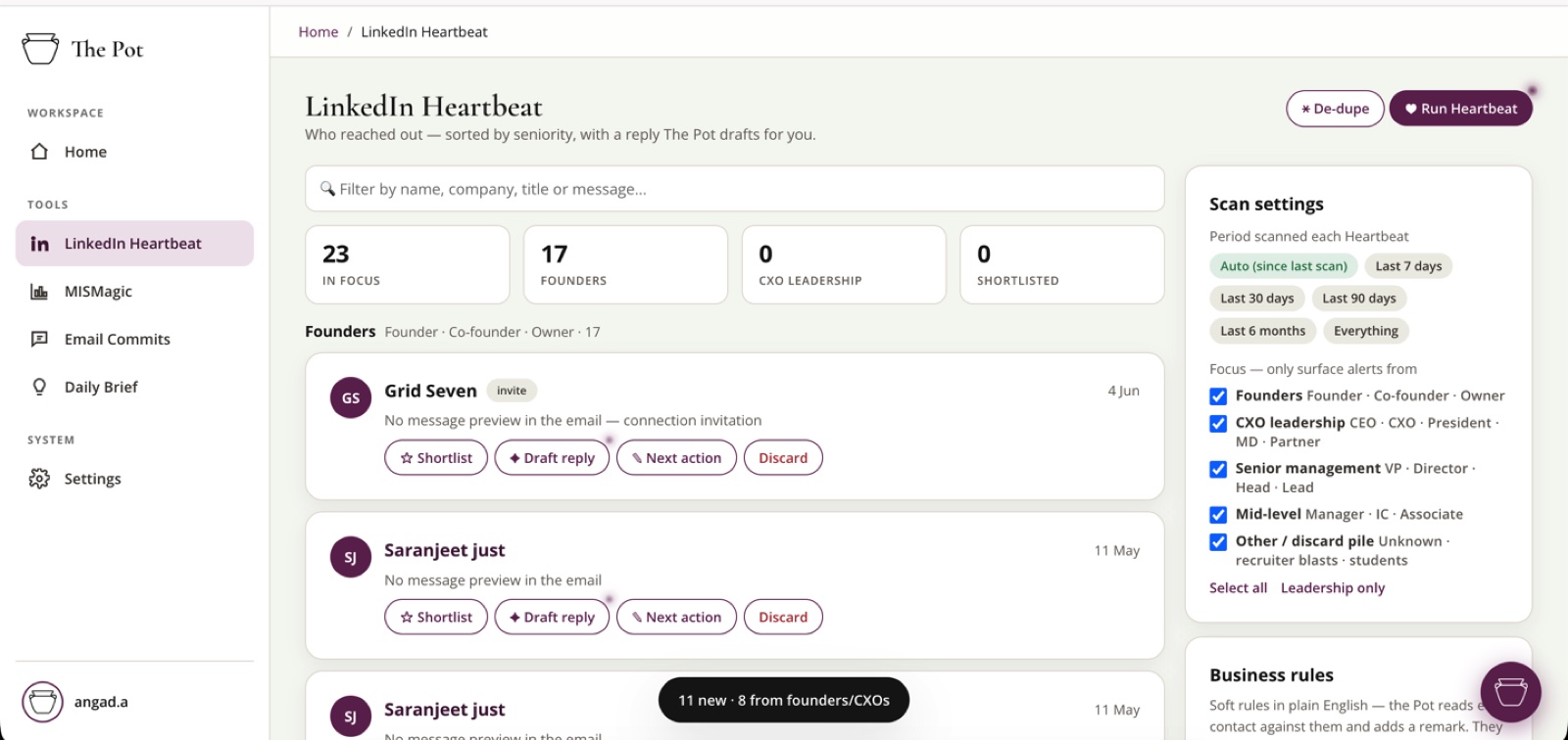 The Pot — LinkedIn message management