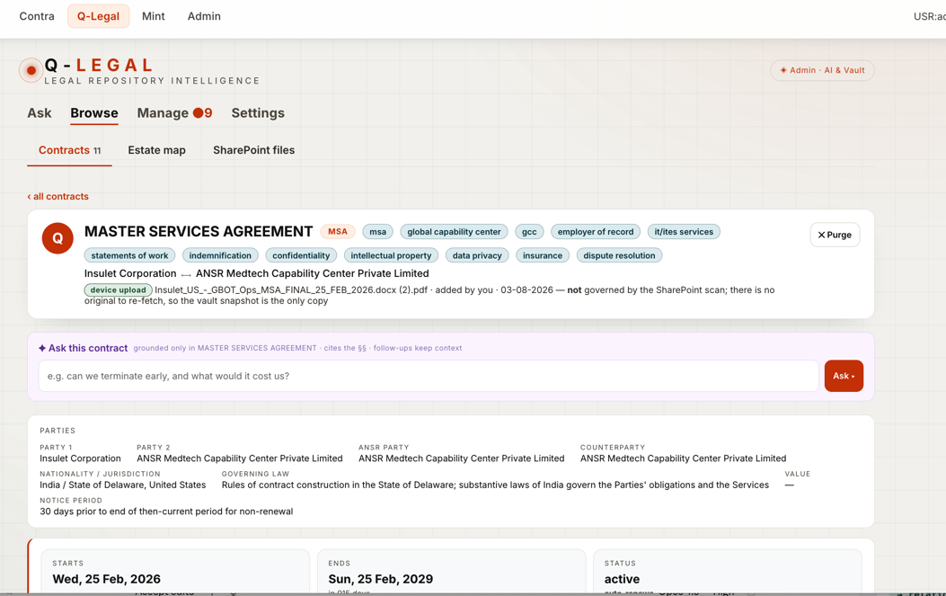 Q-Legal screen